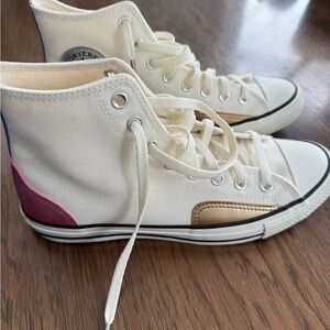 Brand New Converse Women's Cream w/Gold, Silver & Pink/Purple High-Top Sneakers